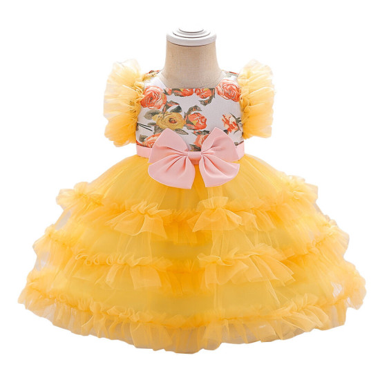 12M-3Y Toddler Girls Bow Stitching Mesh Princess Dresses  Girls Clothes  