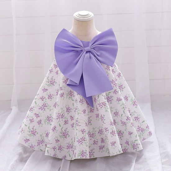 12M-3Y Toddler Girls Floral Big Bow Princess Dress  Girls Clothes  