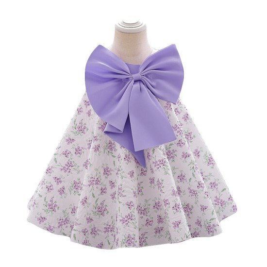 12M-3Y Toddler Girls Floral Big Bow Princess Dress  Girls Clothes  