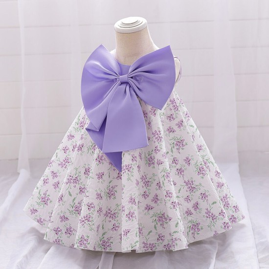 12M-3Y Toddler Girls Floral Big Bow Princess Dress  Girls Clothes  