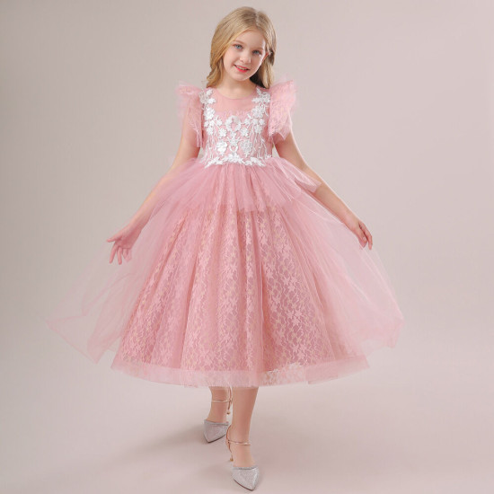 4-10Y Kids Girls Party Lace Mesh Princess Dresses  Clothing Kidswear  