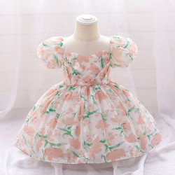 12M-3Y Toddler Girls Floral Puff Sleeve Mesh Princess Dresses  Girls Clothes  