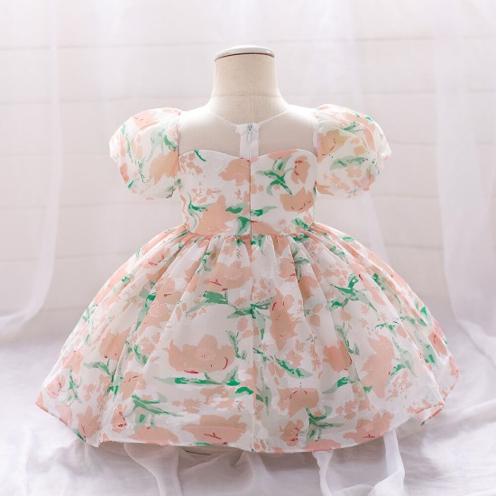 12M-3Y Toddler Girls Floral Puff Sleeve Mesh Princess Dresses  Girls Clothes  