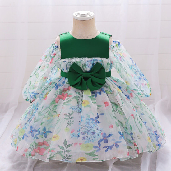 12M-3Y Toddler Girls Floral Bow Mesh Princess Dresses  Girls Clothes  