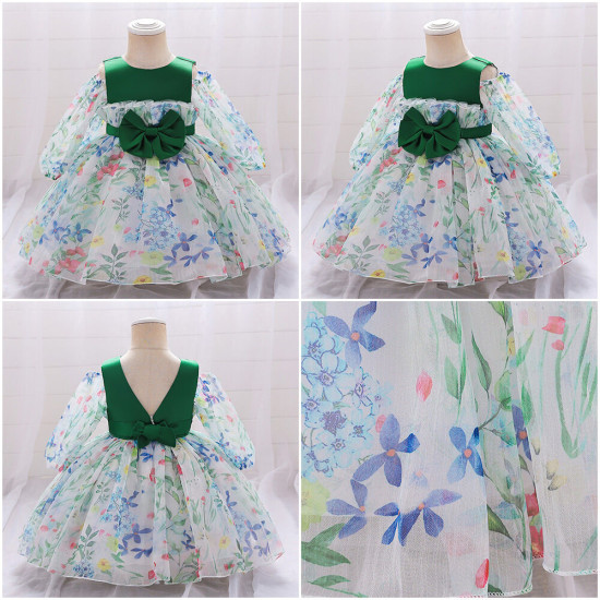 12M-3Y Toddler Girls Floral Bow Mesh Princess Dresses  Girls Clothes  