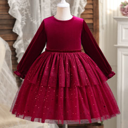 2-7Y Toddler Girls Velvet Sequin Mesh Princess Dress Christmas New Year  Girls Clothes  