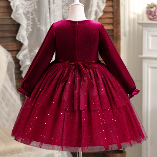 2-7Y Toddler Girls Velvet Sequin Mesh Princess Dress Christmas New Year  Girls Clothes  