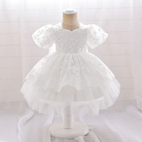 3-7Y Toddler Girls Birthday Party Evening Dress Puff Sleeve Mesh Tail  Girls Clothes  