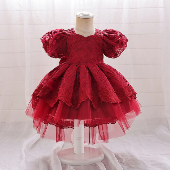 3-7Y Toddler Girls Birthday Party Evening Dress Puff Sleeve Mesh Tail  Girls Clothes  