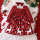 18M-6Y Toddler Girls Christmas Plaid Elk Dress Square Collar  Girls Fashion Clothes  