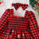 18M-6Y Toddler Girls Christmas Plaid Elk Dress Square Collar  Girls Fashion Clothes  