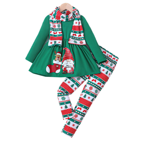 18M-6Y Toddler Girls Christmas Trouser Suit With Scarf  Girls Fashion Clothes  