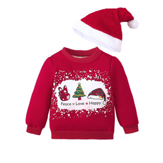 18M-6Y Unisex Christmas Plush Sweatshirt With Hat  Toddler Clothes  