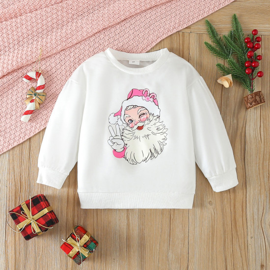 3-7Y Toddler Girls Christmas Two-Piece Set Santa Claus Sweatshirt Bell-Bottom Pants ​ Girls Clothes  