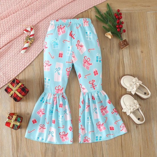 3-7Y Toddler Girls Christmas Two-Piece Set Santa Claus Sweatshirt Bell-Bottom Pants ​ Girls Clothes  