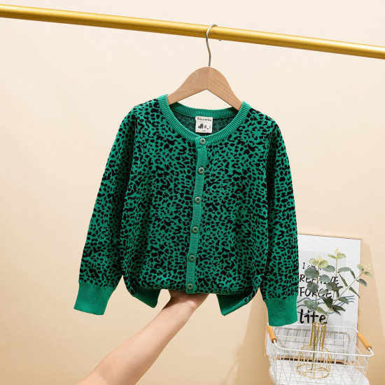 3-7Y Unisex Christmas Round Neck Leopard Print Sweater Knitted Cardigan  Toddler Boutique Clothing  