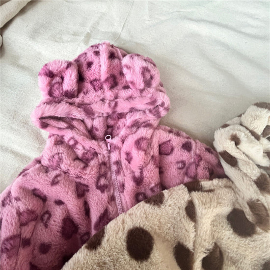 9M-6Y Toddler Pink Leopard Print And Brown Polka Dot Hooded Coats  Toddler Boutique Clothing  