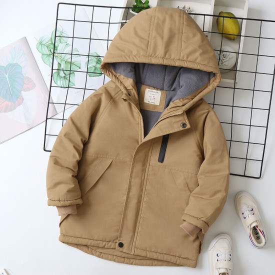 3-9Y Kids Boys Solid Color Hooded Jackets & Coats Zipper Cotton Kids Clothing   