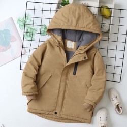 3-9Y Kids Boys Solid Color Hooded Jackets & Coats Zipper Cotton Kids Clothing   