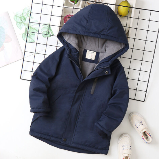 3-9Y Kids Boys Solid Color Hooded Jackets & Coats Zipper Cotton Kids Clothing   