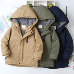3-9Y Kids Boys Solid Color Hooded Jackets & Coats Zipper Cotton Kids Clothing   