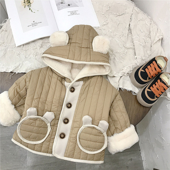 9M-5Y Toddler Boys Cotton Hooded Jacket With Fleece  Boys Clothing  