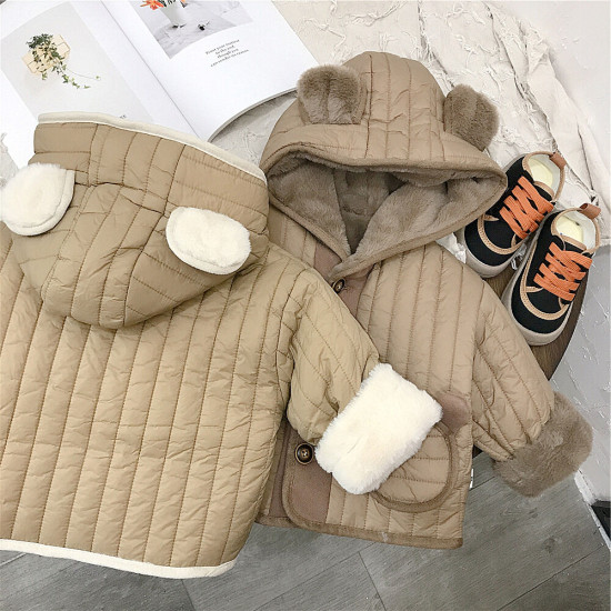 9M-5Y Toddler Boys Cotton Hooded Jacket With Fleece  Boys Clothing  