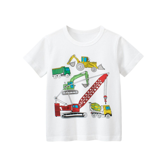 18M-7Y Toddler Boys Engineering Vehicle Excavator Short Sleeve T-Shirts  Boys Clothing  