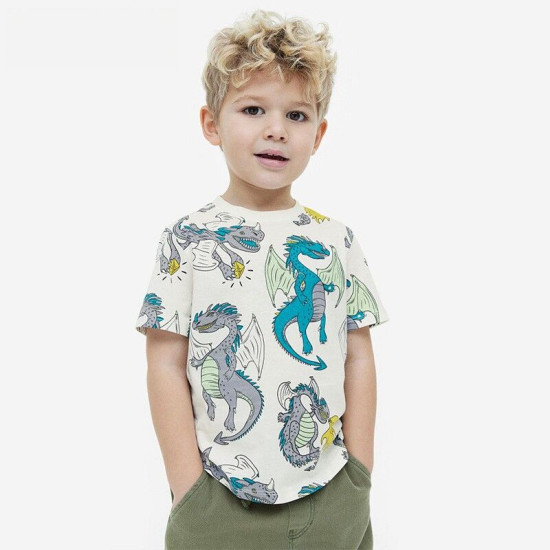 18M-7Y Toddler Boys Dinosaur Print Round Neck T-Shirts  Boys Clothes  