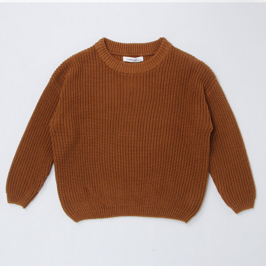 Kid Pure Color Round Neck Long-Sleeved Knitted  Sweaters  