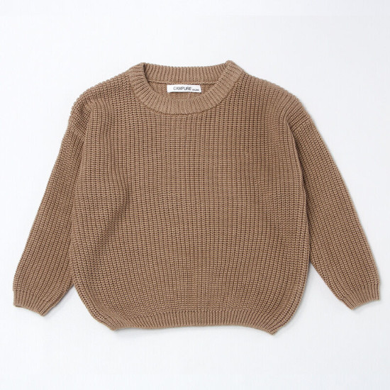 Kid Pure Color Round Neck Long-Sleeved Knitted  Sweaters  