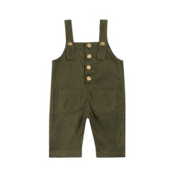 Kid Solid Green And Orange Overalls  