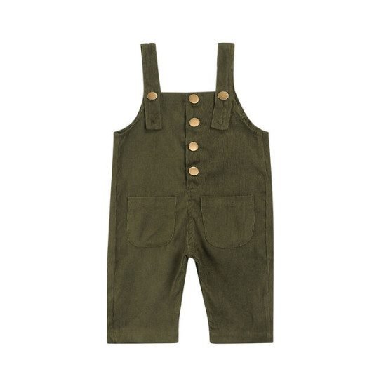 Kid Solid Green And Orange Overalls  