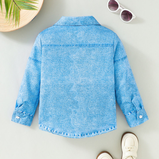 18M-6Y Toddler Boys Long Sleeve Faux Denim Printed Shirts  Boys Clothing  