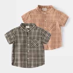 18M-6Y Toddler Boys Stand Collar Plaid Short Sleeve Shirts  Boys Clothing  
