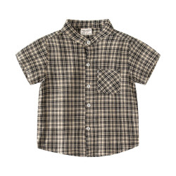 18M-6Y Toddler Boys Stand Collar Plaid Short Sleeve Shirts  Boys Clothing  