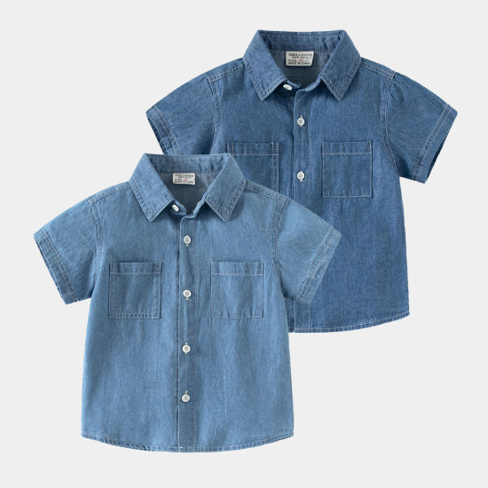 18M-6Y Toddler Boys Lapel Denim Short Sleeve Shirts  Boys Clothing  