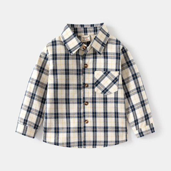 18M-6Y Toddler Boys Lapel Long Sleeve Plaid Shirts  Boys Clothing  