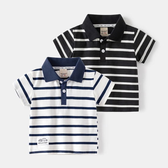 18M-6Y Toddler Boys Lapel Short Sleeve Striped Polo Shirts  Boys Clothing  