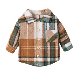 12M-5Y Toddler Boys Lapel Brushed Single Breasted Plaid Shirts  Toddler Clothing  