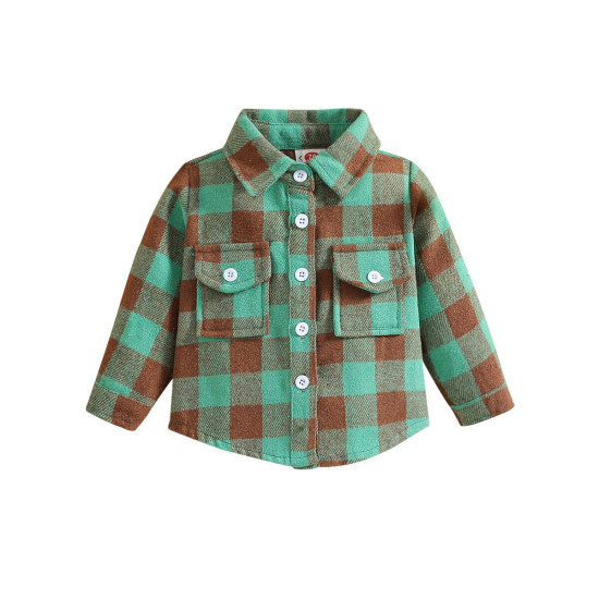 3M-5Y Toddler Boys Green Plaid Long Sleeve Cardigan Shirts  Boys Clothes  