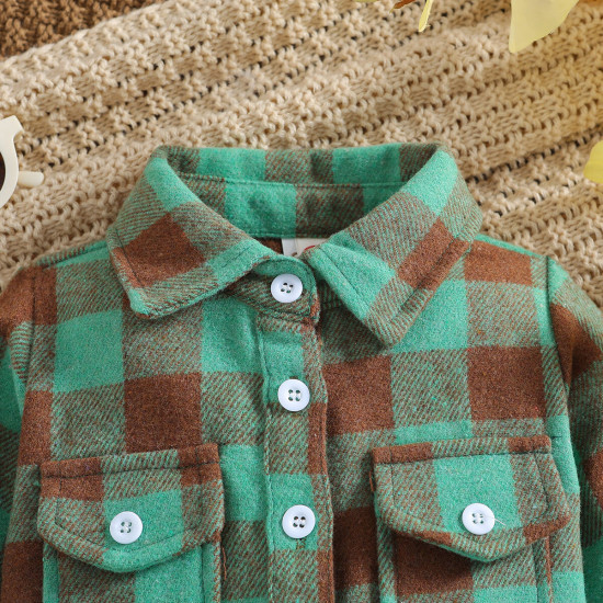 3M-5Y Toddler Boys Green Plaid Long Sleeve Cardigan Shirts  Boys Clothes  