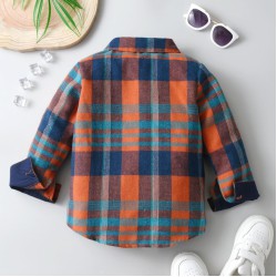 12M-6Y Toddler Boys Orange Plaid Long-Sleeved Shirts  Boys Clothing  