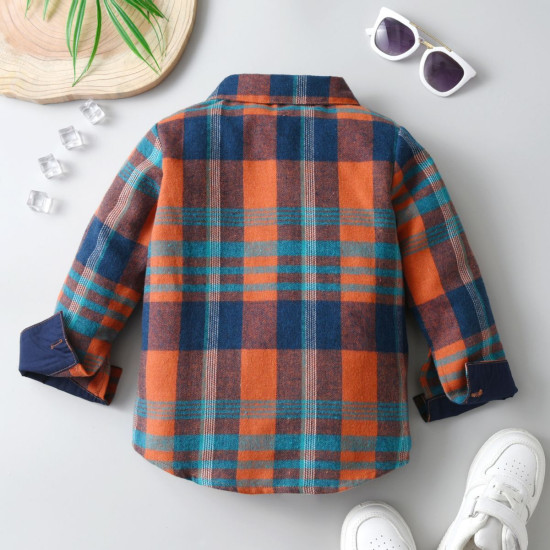 12M-6Y Toddler Boys Orange Plaid Long-Sleeved Shirts  Boys Clothing  
