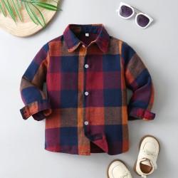 12M-6Y Toddler Boys Colorful Plaid Long Sleeve Shirts  Boys Clothing  