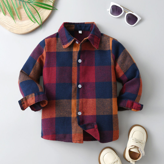12M-6Y Toddler Boys Colorful Plaid Long Sleeve Shirts  Boys Clothing  