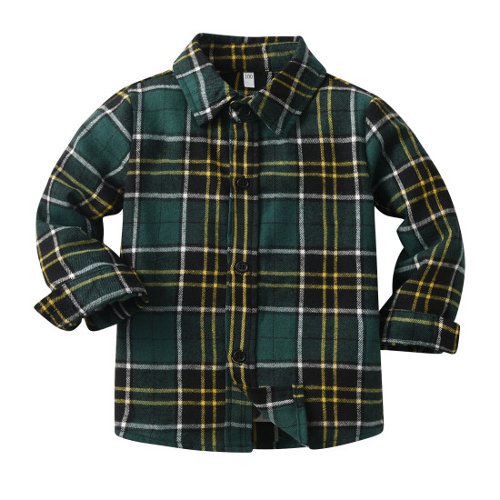 12M-6Y Toddler Boys Green Plaid Long Sleeve Shirts  Boys Clothing  