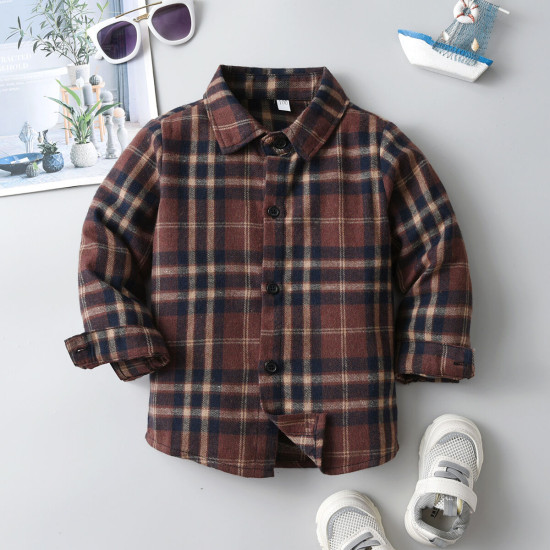 12M-6Y Toddler Boys Burgundy Plaid Long Sleeve Shirts  Boys Clothing  