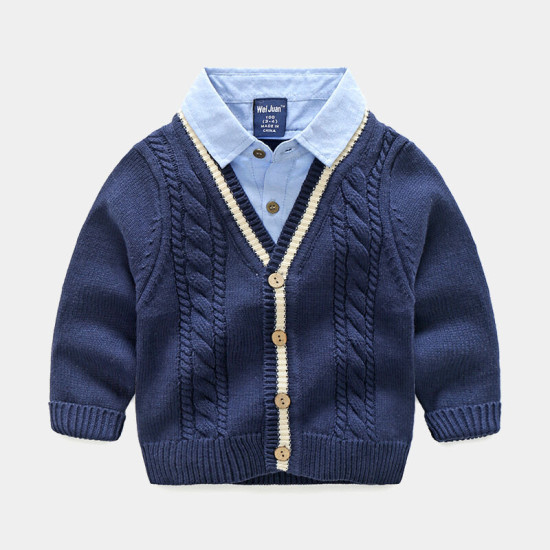 18M-6Y Toddler Boys Fake Two Piece Shirt Collar Pullover Sweater  Boys Clothing  Boys