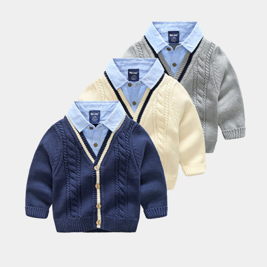 18M-6Y Toddler Boys Fake Two Piece Shirt Collar Pullover Sweater  Boys Clothing  Boys